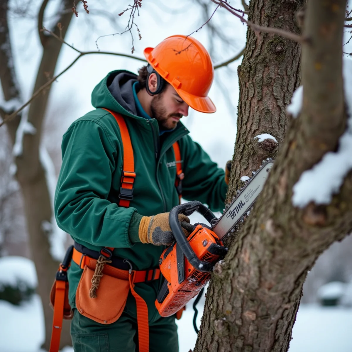 Dormant winter pruning cut on oak tree preventing fungal beetle infection