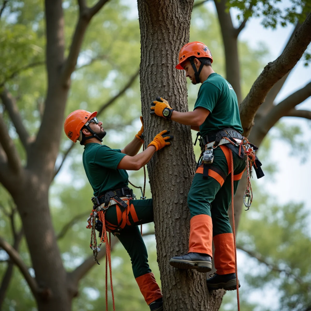 Professional high-angle tree climbing gear and dual tie-in safety system