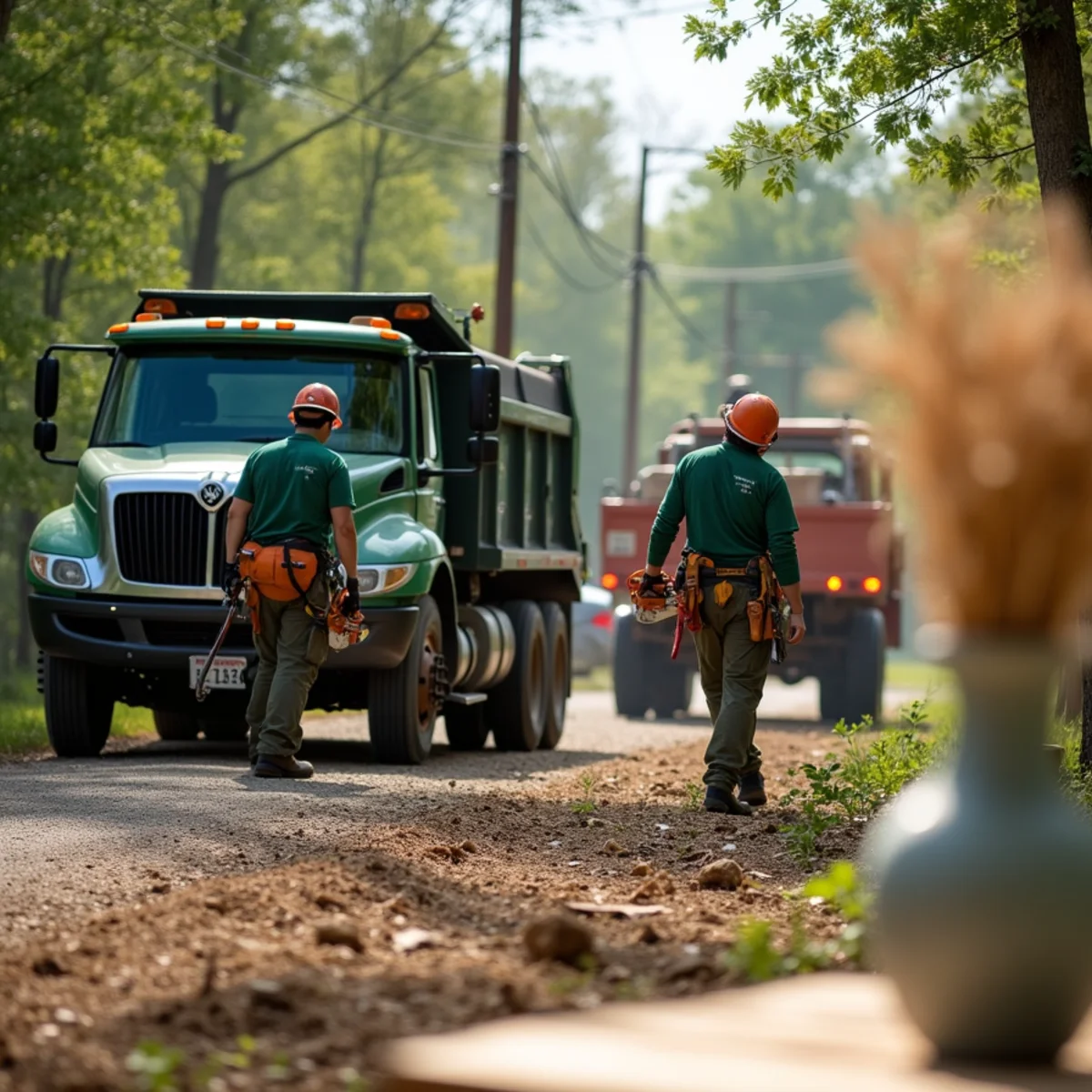 Professional crew and industrial chipper restoring yard in fraction of time