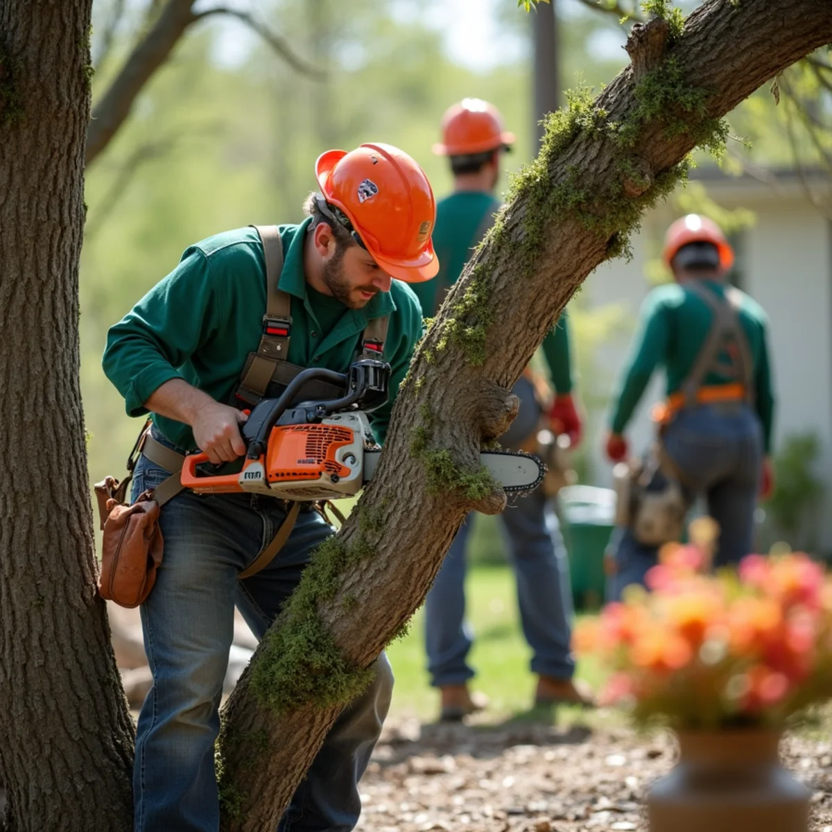 Restorative pruning cuts on storm-damaged tree to encourage recovery