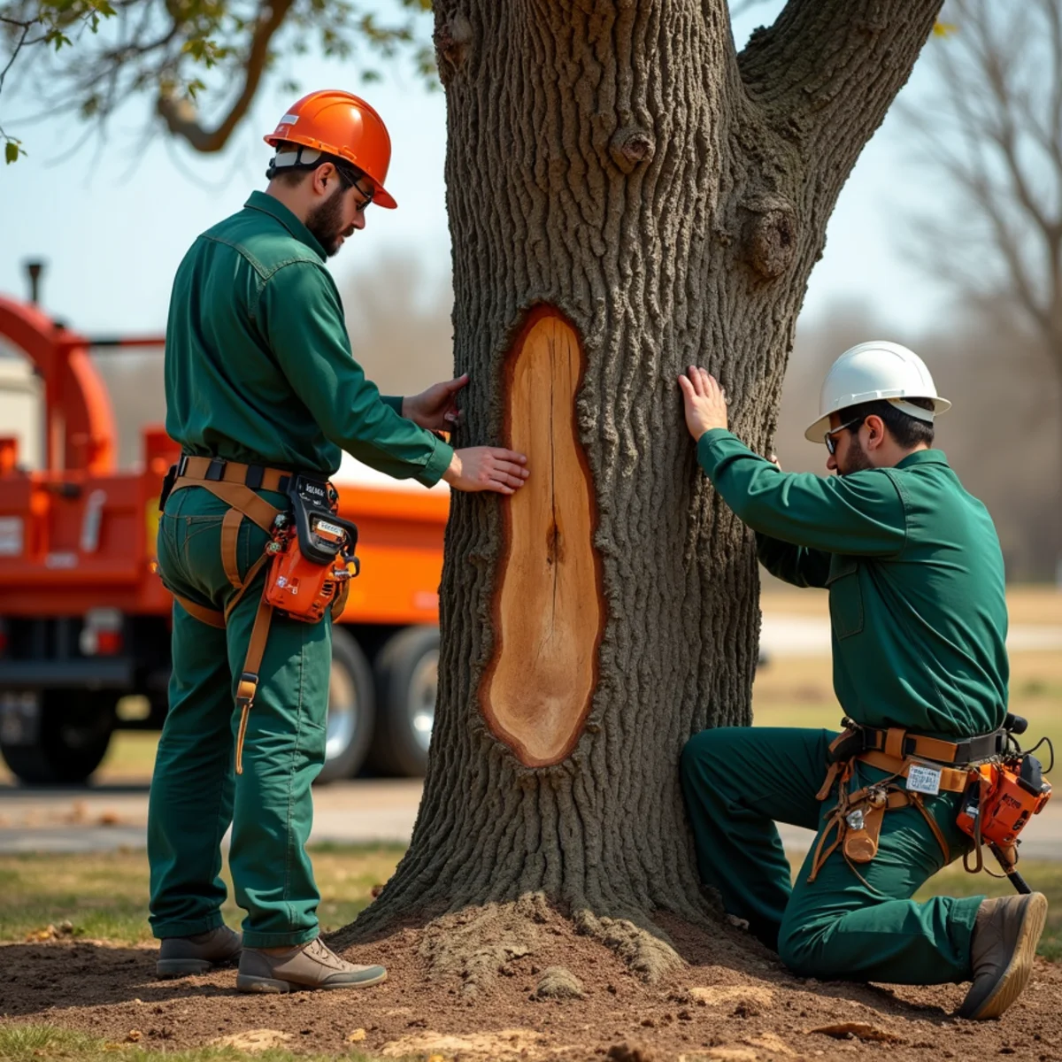 Inspecting depth of structural trunk split to assess tree survival probability