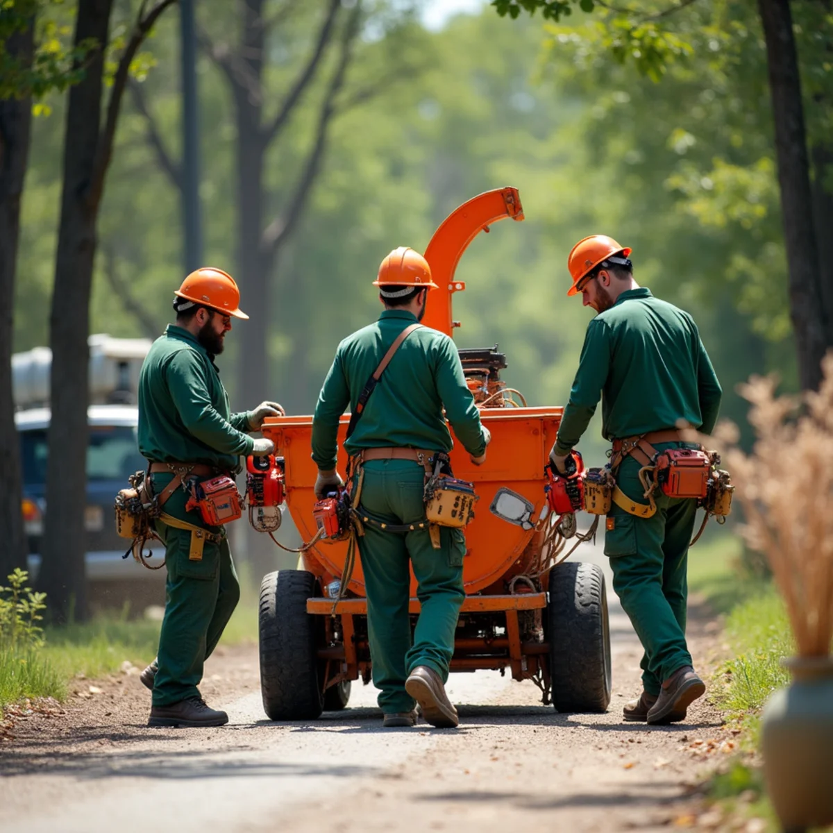 Rapid commercial tree chipping ensuring minimal parking lot interruption