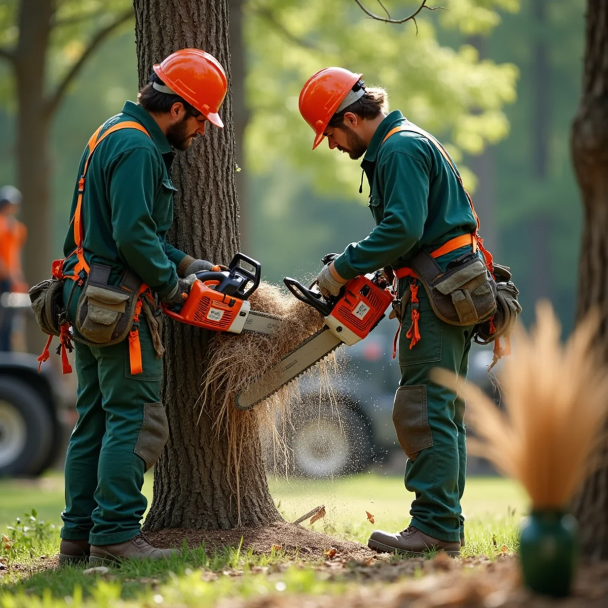 Tree care crew performing deep root aeration care in Catoosa Oklahoma
