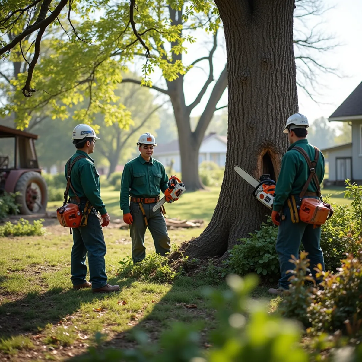 Joice Tree Service crew truck and arborist working in Chouteau OK