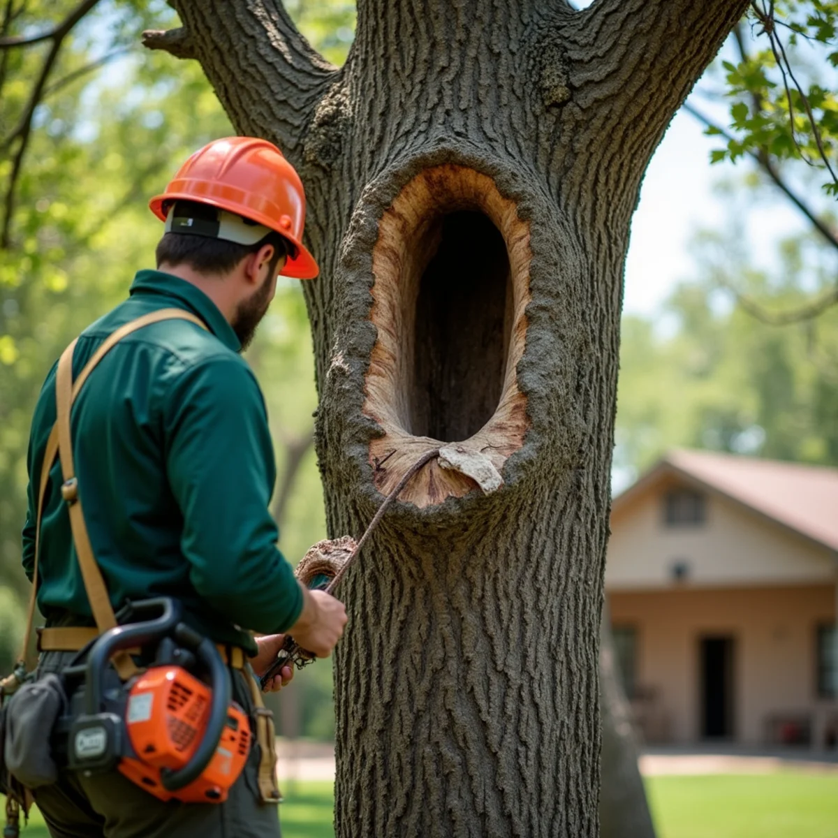 Tree care crew performing historic pecan tree survey in Muskogee Oklahoma