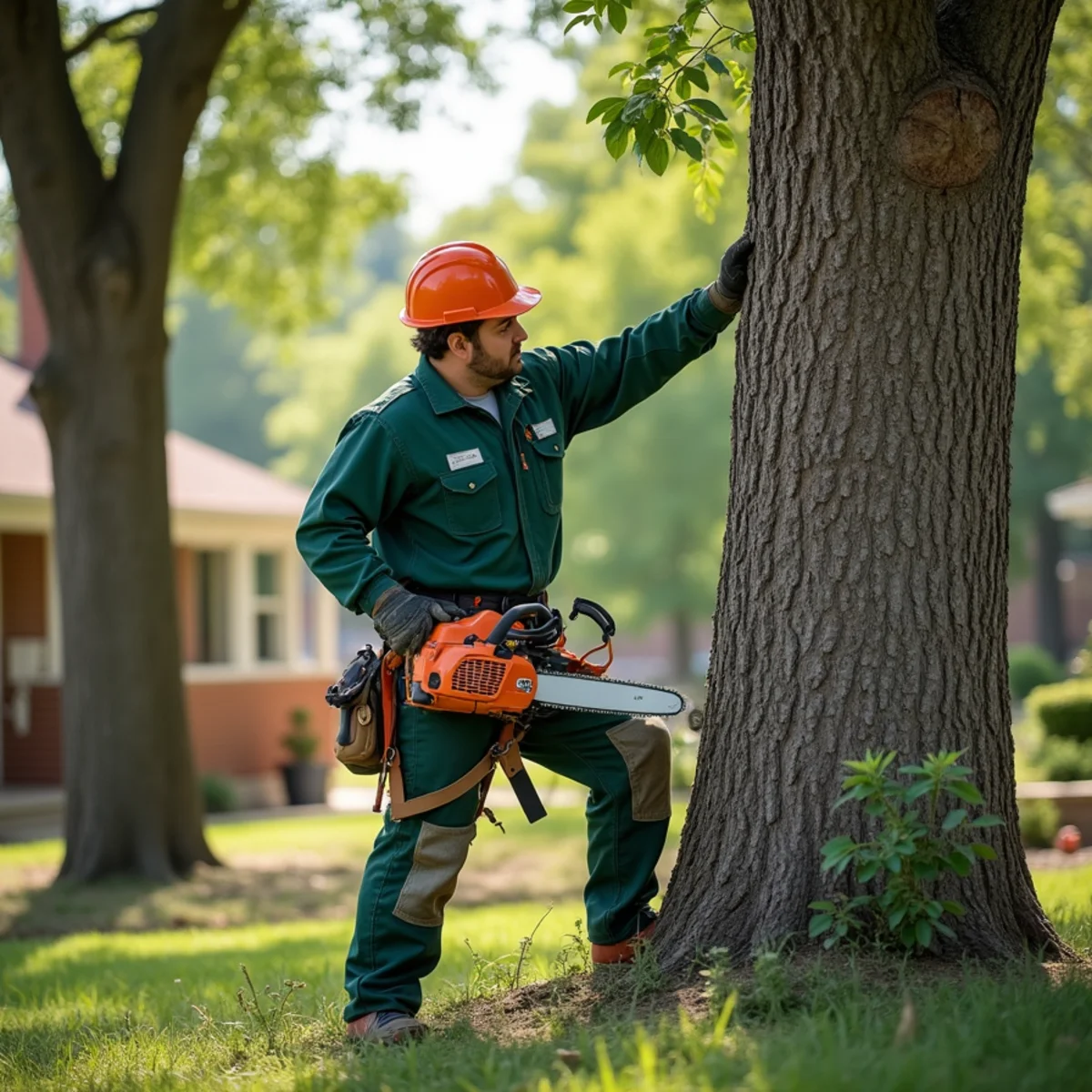 Tree care crew performing clean suburban yard finish in Wagoner Oklahoma