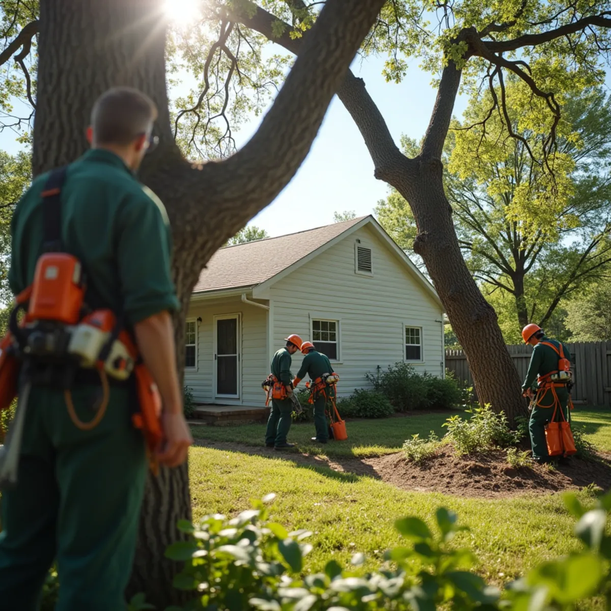 Backyard completely safe after removal of severe leaning hazard tree