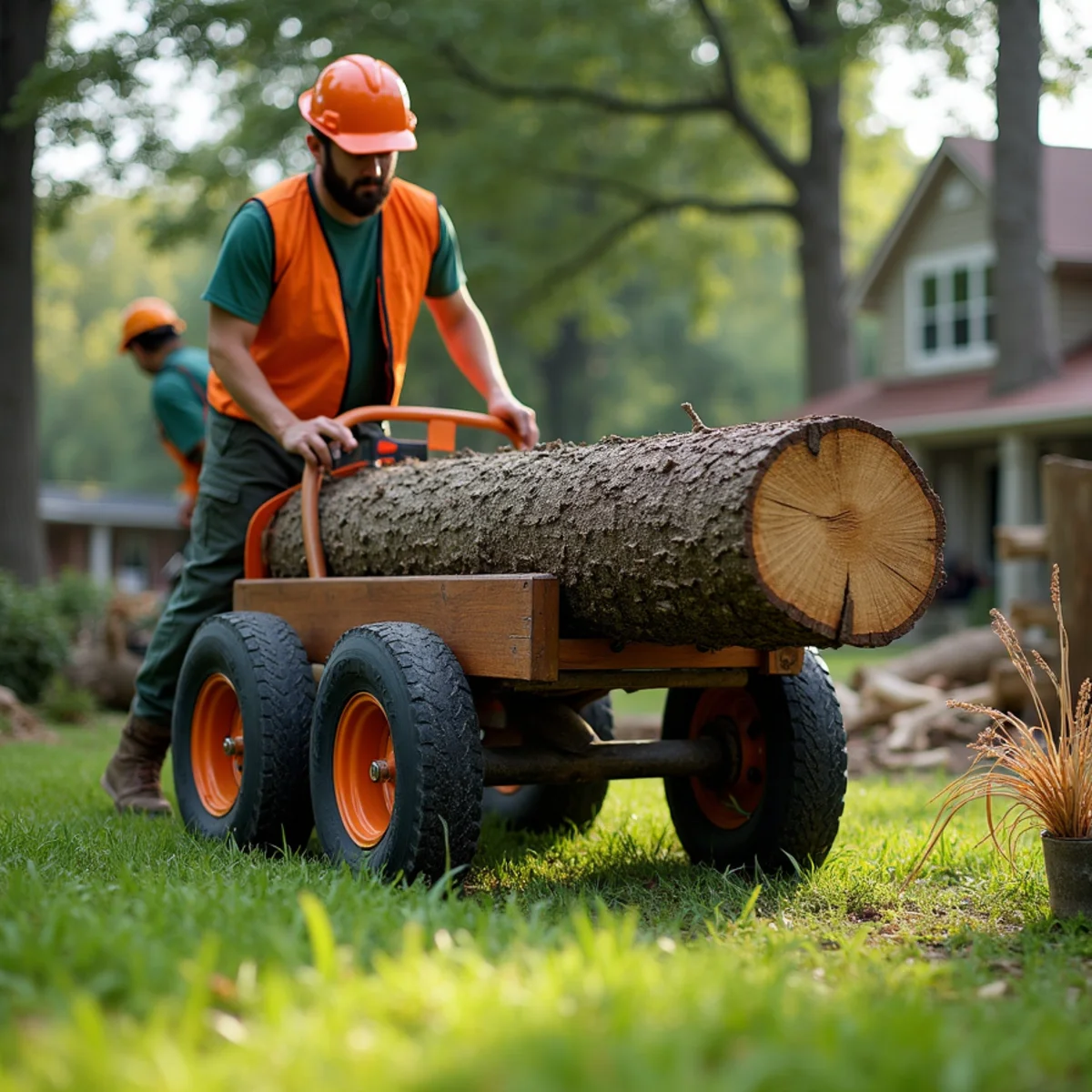 Transporting heavy log sections on turf-friendly balloon tires