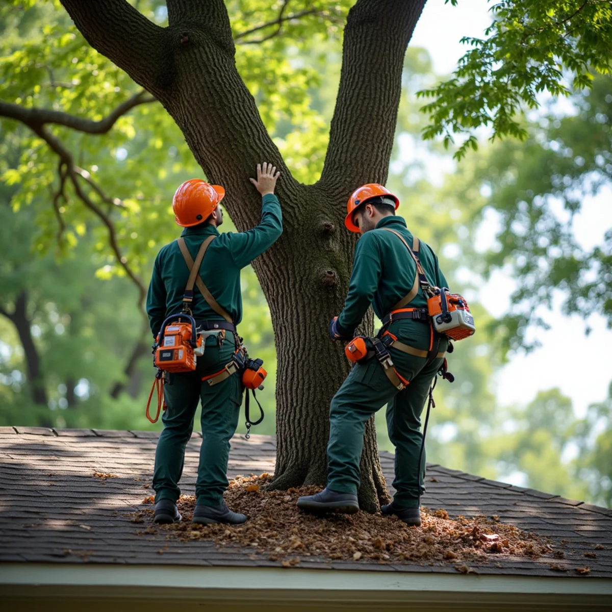 Reduced tree canopy standing strong with ample clearance from structures