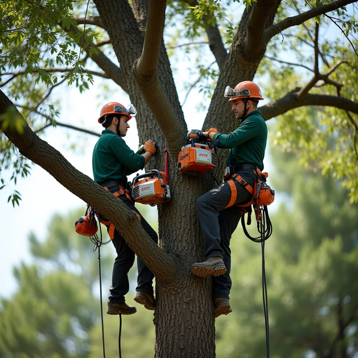 Interior canopy pruning removing rub branches to reduce storm drag